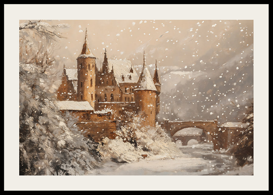 A poster that captures a snow-covered castle in a magical winter world-12