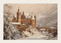 Plagát, ktorý zachytáva zasnežený hrad v čarovnom zimnom svete-3