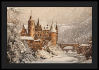 Plagát, ktorý zachytáva zasnežený hrad v čarovnom zimnom svete-4