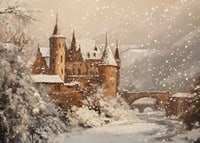 A poster that captures a snow-covered castle in a magical winter world-7