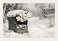 Een poster met een met sneeuw bedekte brievenbus gevuld met kerstgroeten -3