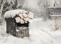 A poster capturing a snow-covered mailbox filled with Christmas greetings -7