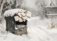 A poster capturing a snow-covered mailbox filled with Christmas greetings -3