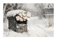 A poster capturing a snow-covered mailbox filled with Christmas greetings -1