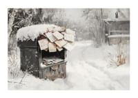 A poster capturing a snow-covered mailbox filled with Christmas greetings -1