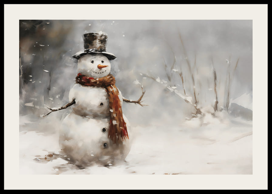 Un afiș care surprinde un om de zăpadă fermecător într-un peisaj de iarnă-12