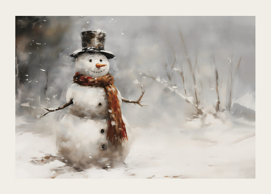 Un afiș care surprinde un om de zăpadă fermecător într-un peisaj de iarnă-12