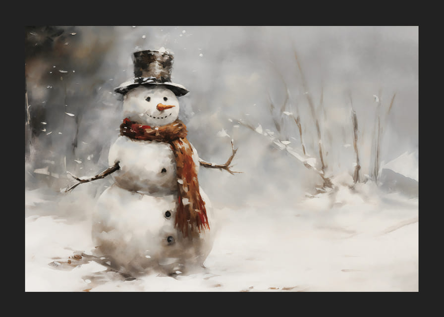 Un afiș care surprinde un om de zăpadă fermecător într-un peisaj de iarnă-12