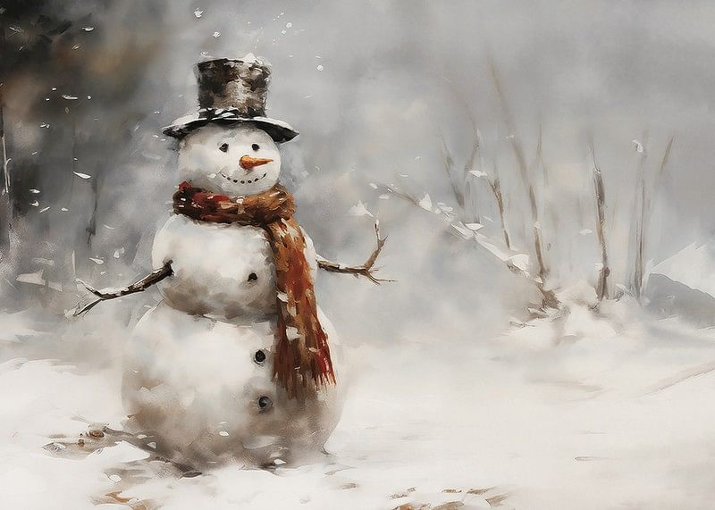 Een poster met een charmante sneeuwpop in een winters landschap-12
