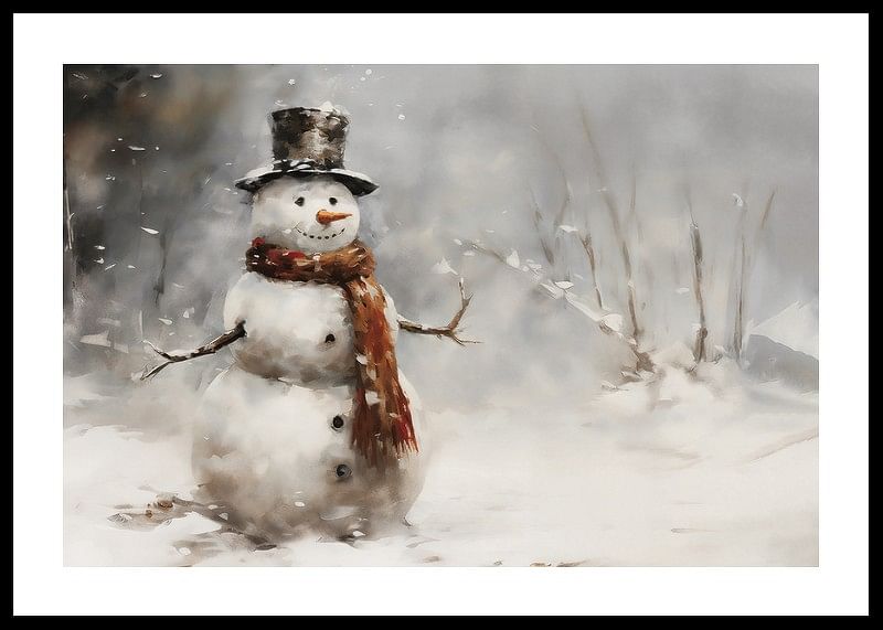 Een poster met een charmante sneeuwpop in een winters landschap-12