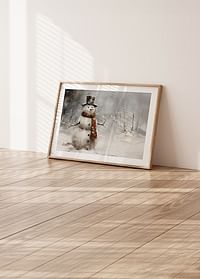 Een poster met een charmante sneeuwpop in een winters landschap-4