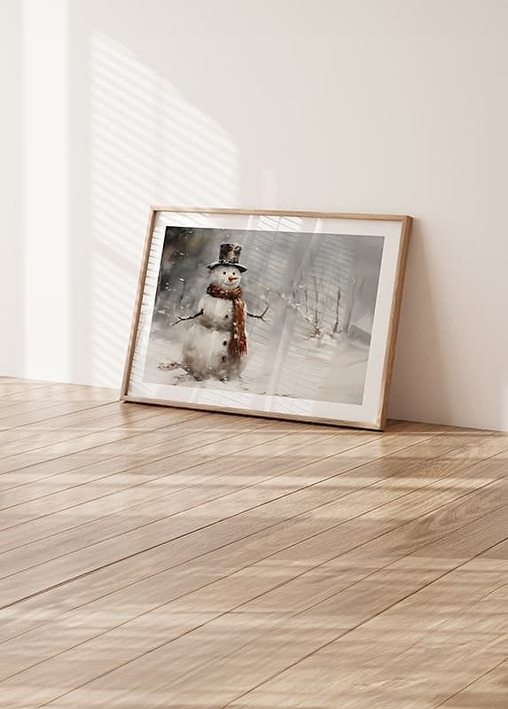 Een poster met een charmante sneeuwpop in een winters landschap-12