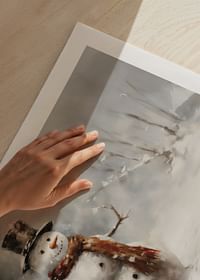 Een poster met een charmante sneeuwpop in een winters landschap-5