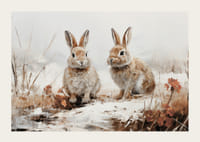 Een poster die de serene aanwezigheid van twee konijnen in een winters landschap vastlegt-3