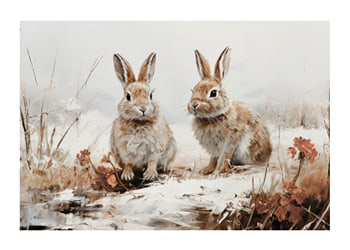 Poster Hares In Winter Harmony