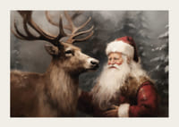 En plakat som fanger julenissens varme bånd til et reinsdyr i et vinterlandskap-3