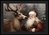 En plakat som fanger julenissens varme bånd til et reinsdyr i et vinterlandskap-4