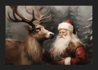 En plakat som fanger julenissens varme bånd til et reinsdyr i et vinterlandskap-5