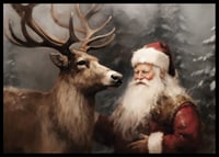 A poster capturing Santa's warm bond with a reindeer in a wintry landscape-6