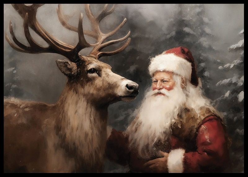 Plagát zachytávajúci vrúcny vzťah Santa Clausa so sobom v zimnej krajine-12