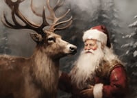 A poster capturing Santa's warm bond with a reindeer in a wintry landscape-7
