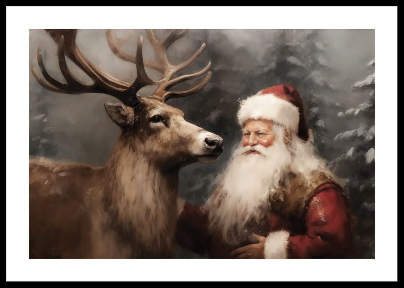 Plagát zachytávajúci vrúcny vzťah Santa Clausa so sobom v zimnej krajine-12