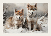 Ein Poster, das den unschuldigen Blick zweier Wolfsbabys in einer verschneiten Landschaft einfängt-3