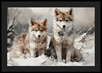 En poster som fångar två vargungars oskyldiga blick i ett snöklätt landskap-4