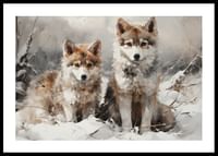 A poster that captures the innocent gaze of two wolf cubs in a snowy landscape-0