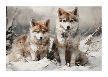 Juliste Snowbound Wolf Siblings