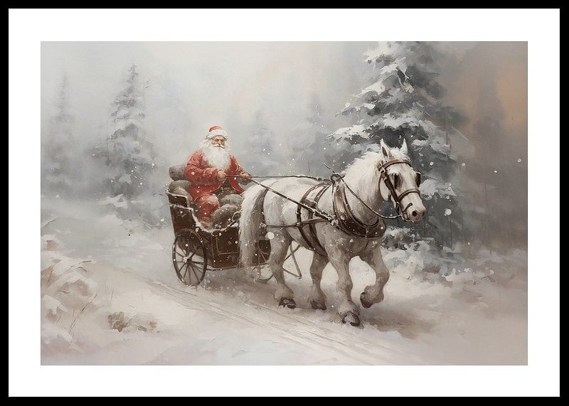 A poster that captures Santa on a magical sleigh ride through a snowy winter landscape-12