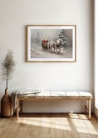 A poster that captures Santa on a magical sleigh ride through a snowy winter landscape-4