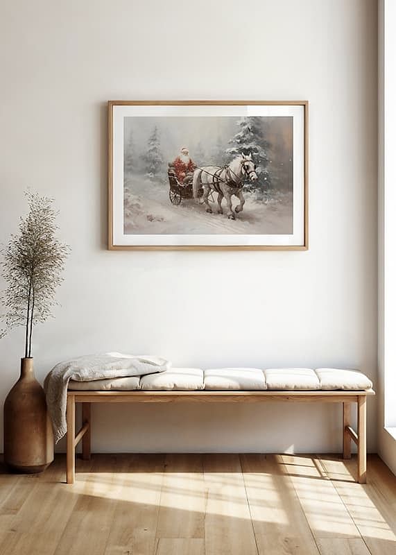 A poster that captures Santa on a magical sleigh ride through a snowy winter landscape-12