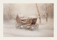 Une affiche représentant un vieux chariot enneigé dans un paisible paysage hivernal-3