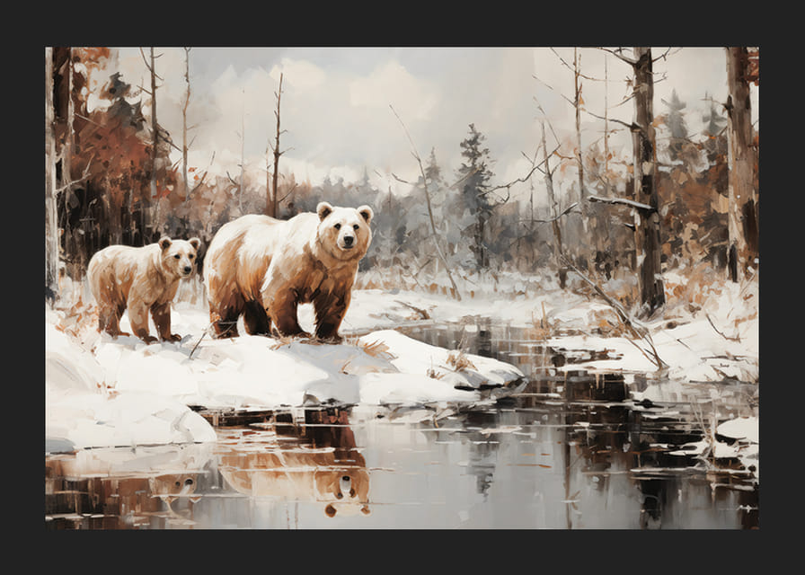 En poster som fångar två björnars kraftfulla närvaro i ett stilla vinterlandskap -12