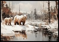 Een poster die de krachtige aanwezigheid van twee beren in een verstild winterlandschap vastlegt -2
