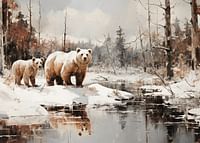 Een poster die de krachtige aanwezigheid van twee beren in een verstild winterlandschap vastlegt -3
