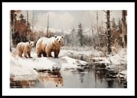 Een poster die de krachtige aanwezigheid van twee beren in een verstild winterlandschap vastlegt -0