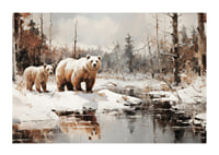 A poster that captures the powerful presence of two bears in a still winter landscape -1