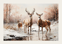A poster that captures the calm presence of a deer family in a frosty winter landscape-3