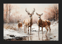Ein Poster, das die ruhige Präsenz einer Hirschfamilie in einer frostigen Winterlandschaft einfängt-5
