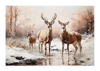 A poster that captures the calm presence of a deer family in a frosty winter landscape-1