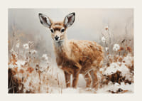 En plakat som fanger uskylden til en ung hjort i fredelige naturomgivelser-3