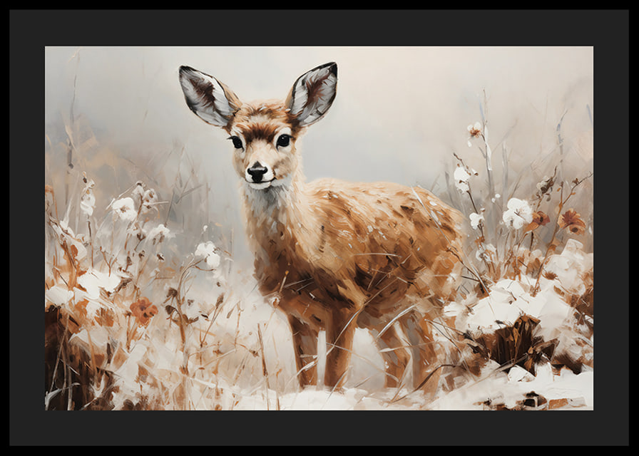 A poster that captures the innocence of a young deer in a peaceful natural setting-12