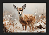 A poster that captures the innocence of a young deer in a peaceful natural setting-5
