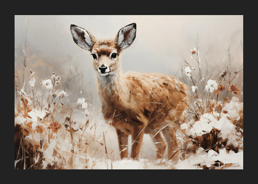 A poster that captures the innocence of a young deer in a peaceful natural setting-12