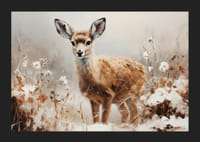 En plakat som fanger uskylden til en ung hjort i fredelige naturomgivelser-5