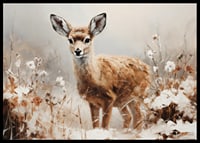 A poster that captures the innocence of a young deer in a peaceful natural setting-6