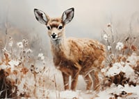 A poster that captures the innocence of a young deer in a peaceful natural setting-7