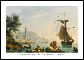 Poster Mediterranean Port At Sunset With A Fisherman In The Foreground By Claude Joseph Vernet